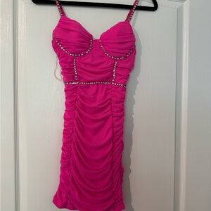 Fashion Nova Hot Pink Studded Mini Dress